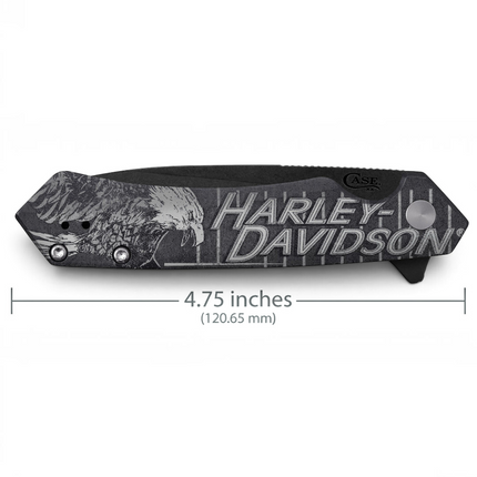 Razor Sharp AZ Case Harley Davidson Kinzua folding knife with black anodized aluminum handle and eagle graphic