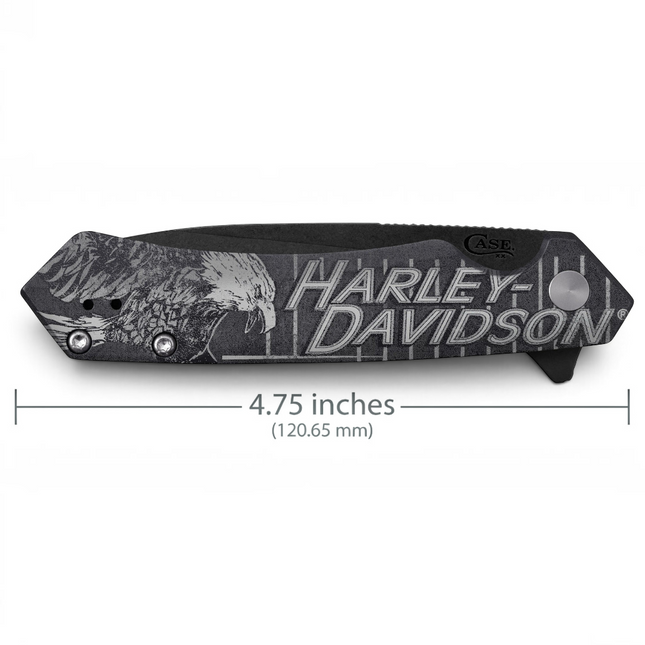 Razor Sharp AZ Case Harley Davidson Kinzua folding knife with black anodized aluminum handle and eagle graphic