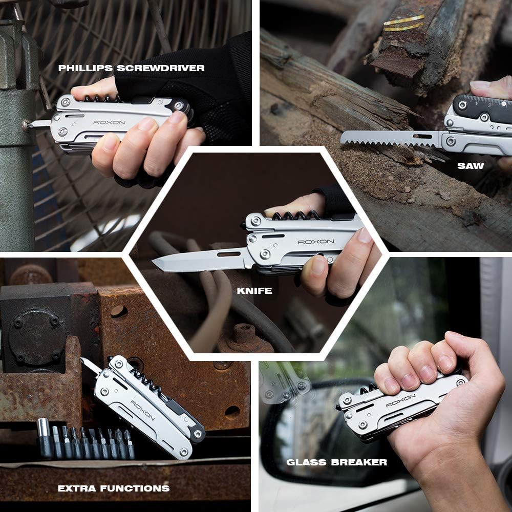 ROXON S801S STORM 19 in 1 multitool pliers EDC for Camping, Outdoor with Lockable Saw Blade with Nylon Case (S801S)