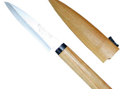 Kanetsune Seki ST100 Sharp Point Utility Knife With Cherry Wood Handle And Wooden Sheath Fruit Knife by Kanetsune