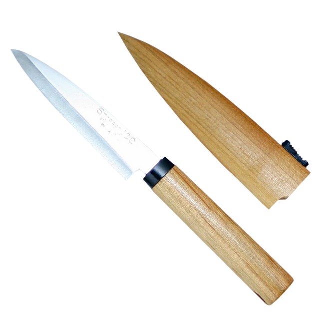 Kanetsune Seki ST100 Sharp Point Utility Knife With Cherry Wood Handle And Wooden Sheath Fruit Knife by Kanetsune