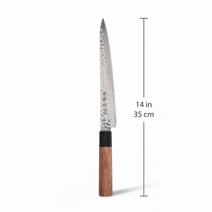 Kanetsune KC-959 Sujihiki 9.5" – DSR-1K6 High Carbon Stainless Steel, Hammered Finish, Wood Handle