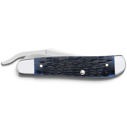 Razor Sharp AZ Case Rogers Jig Navy Blue Bone RussLock knife with mirror-polished stainless steel clip blade