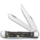 Razor Sharp AZ Case Trapper knife with smooth natural bone handle featuring the Serenity Prayer and blue wash detail.