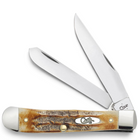 Razor Sharp AZ Case 6.5 BoneStag Trapper knife with honey-amber jigged bone handle and two polished stainless blades.