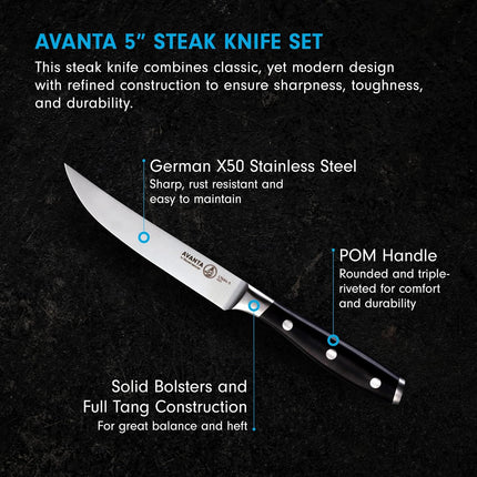 Messermeister Avanta 5” Fine Edge Steak Knife Set - Includes 4 Steak Knives by Messermeister