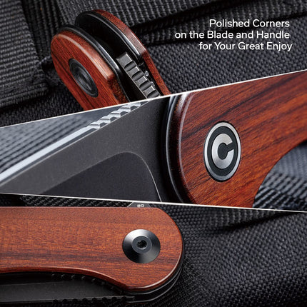 CIVIVI Elementum Pocket Knife, Folding Knife for EDC with 2.96" D2 Black Stonewashed Blade Cuibourtia Wood Handle by Civivi
