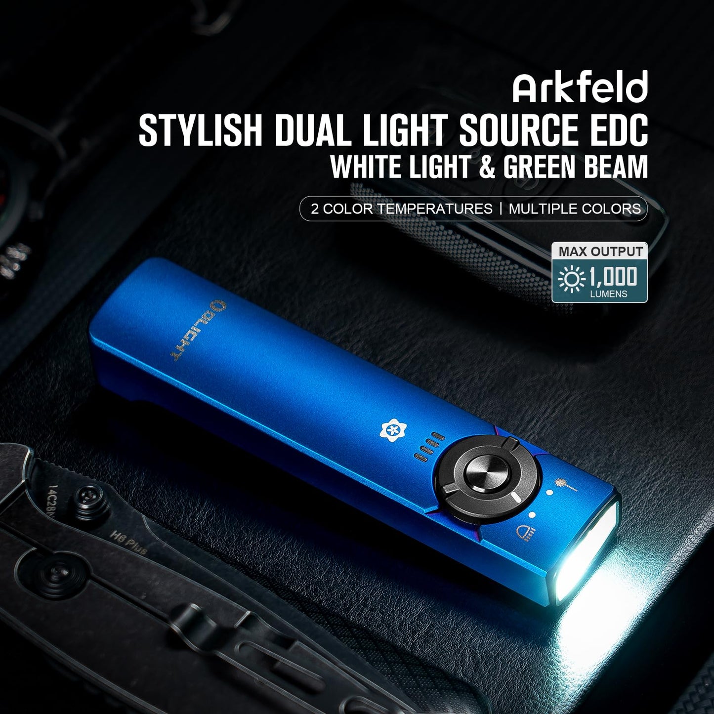 OLIGHT Arkfeld Flat Flashlight 1000 Dual Light Source EDC Flashlight