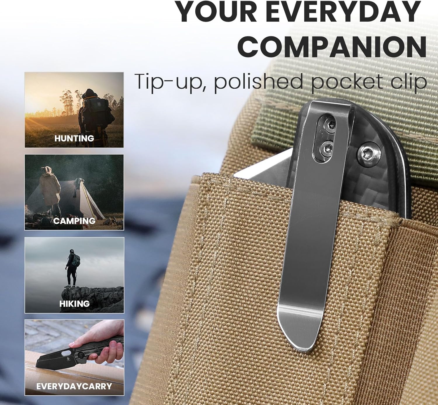 Kizer C01c (XL) Sheepdog Pocket Knife, 154CM Sheepsfoot Blade Folding Knife with G10 Carbon Fiber Handle, Camping Knife with Clip for Men Women, EDC Hunting Knife, V5488C3