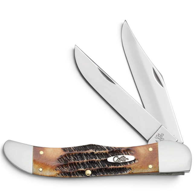 Razor Sharp AZ Case 6.5 BoneStag folding hunter knife with two mirror-polished stainless steel blades and jigged handle