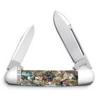Razor Sharp AZ Case Smooth Abalone Baby Butterbean folding knife with two mirror-polished stainless steel blades.
