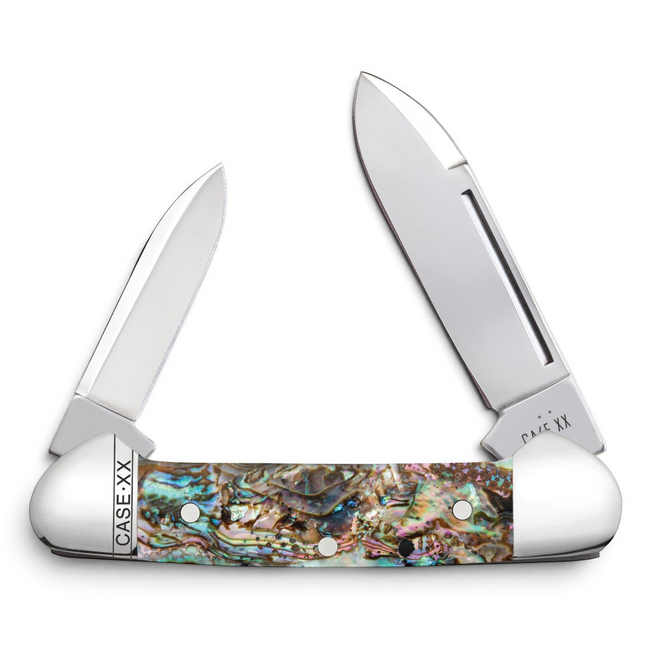 Razor Sharp AZ Case Smooth Abalone Baby Butterbean folding knife with two mirror-polished stainless steel blades.
