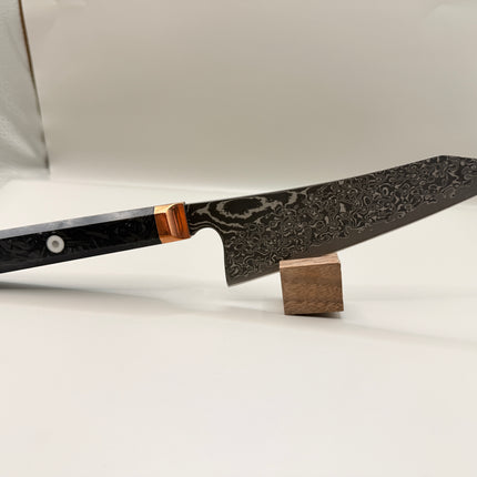 Bunka Kitchen Knife 5.5” with Shredded Carbon infused handle and brass bolster by Razor Sharp AZ