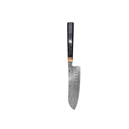 Damascus Steel 7.5” Santoku with shredded Carbon Fiber Handles by Razor Sharp AZ