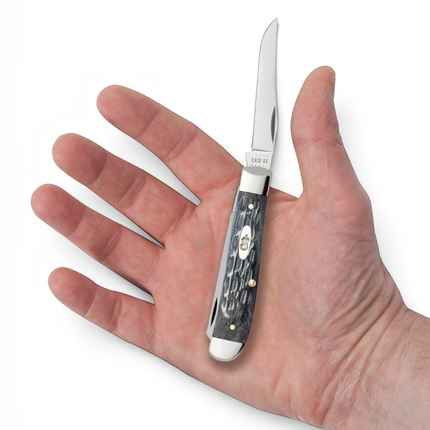 Razor Sharp AZ Case Mini Trapper knife with Crandall jig gray bone handle and mirror-polished carbon steel blades