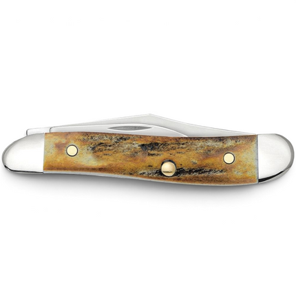 Razor Sharp AZ Case Genuine Stag Peanut folding knife with mirror-polished stainless steel blades and textured handle