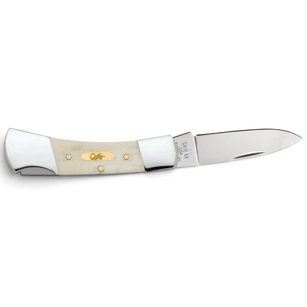 Razor Sharp AZ Case smooth natural bone lockback knife with a mirror-polished stainless steel drop point blade.