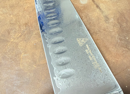 Damascus Steel 7.5” Santoku with shredded Carbon Fiber