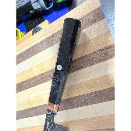 Damascus Steel 7.5” Santoku with shredded Carbon Fiber by Razor Sharp AZ