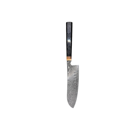Damascus Steel 7.5” Santoku with shredded Carbon Fiber Handles by Razor Sharp AZ