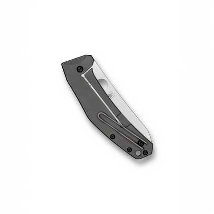Razor Sharp AZ Spyderco SpydieChef folding knife with a gray titanium handle and satin-finished LC200N steel blade.