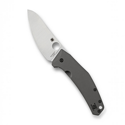 Razor Sharp AZ Spyderco SpydieChef folding knife with a satin-finished LC200N steel blade and gray titanium handle.