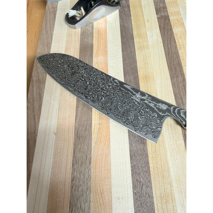 Damascus Steel 7.5” Santoku with shredded Carbon Fiber by Razor Sharp AZ