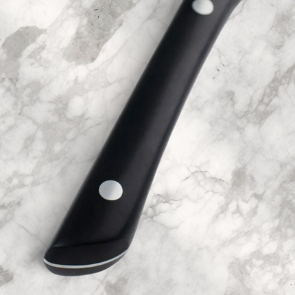 Razor Sharp AZ 3.5-inch paring knife featuring a black riveted POM handle and full-tang construction