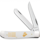 Razor Sharp AZ Case USMC Mini Trapper knife with smooth white synthetic handle, gold flag detail, and two steel blades.