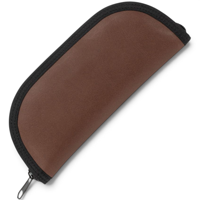 Razor Sharp AZ Case brown nylon taco pouch for folding knives with black zipper trim