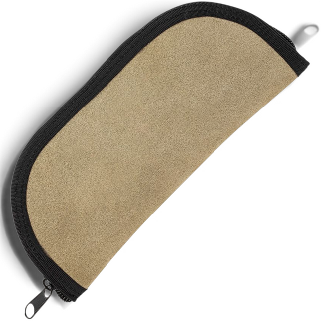 Razor Sharp AZ Case tan nylon taco pouch for folding knives with black zipper trim