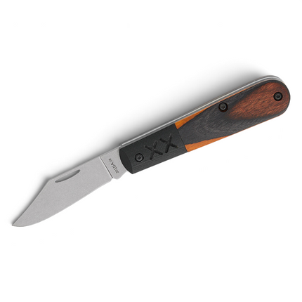 Razor Sharp AZ Case XX Crossroads XR Barlow folding knife with Ember Glow wood handle and stonewashed S35VN clip point blade