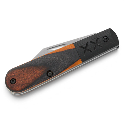 Razor Sharp AZ Case XX Crossroads XR Barlow folding knife with Ember Glow wood handle and black G10 bolster