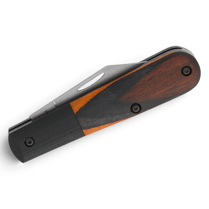 Razor Sharp AZ Case XX Crossroads XR Barlow folding knife with Ember Glow wood handle and stonewashed steel blade.