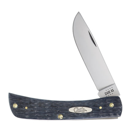 Case Sod Buster Jr. knife with gray pocket-worn jigged bone handle and carbon steel blade, Case XX shield.