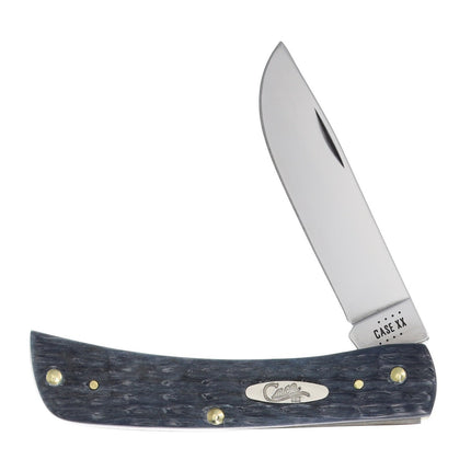 Case Sod Buster Jr. knife with gray pocket-worn jigged bone handle and carbon steel blade, Case XX shield.