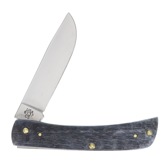 Case Carbon Steel Gray Pocket Worn Jigged Bone Sod Buster Jr. folding knife with carbon steel blade.