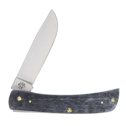 Case Carbon Steel Gray Pocket Worn Jigged Bone Sod Buster Jr. folding knife with carbon steel blade.