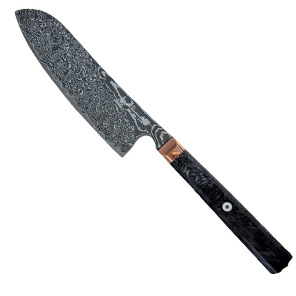 Damascus Steel 7.5” Santoku with shredded Carbon Fiber by Razor Sharp AZ