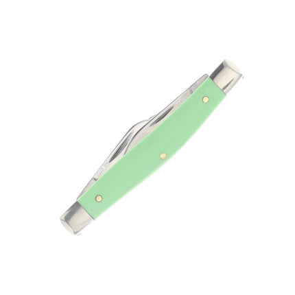 Case XX Mint Green Smooth Synthetic Medium Stockman folding knife with three blades, mint handle, and brass pins.