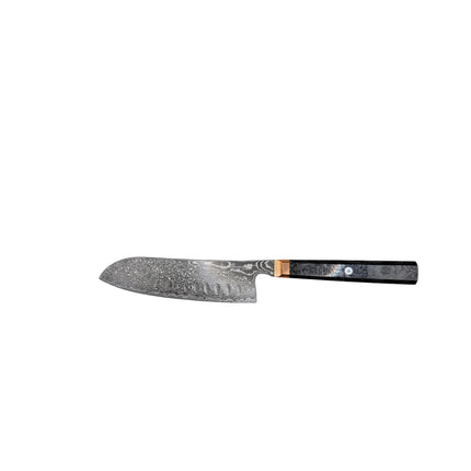 Damascus Steel 7.5” Santoku with shredded Carbon Fiber Handles by Razor Sharp AZ