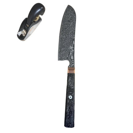 Damascus Steel 7.5” Santoku with shredded Carbon Fiber by Razor Sharp AZ