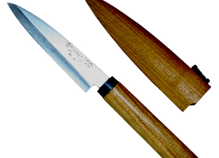 Kanetsune Seki ST100 Sharp Point Utility Knife With Cherry Wood Handle And Wooden Sheath Fruit Knife