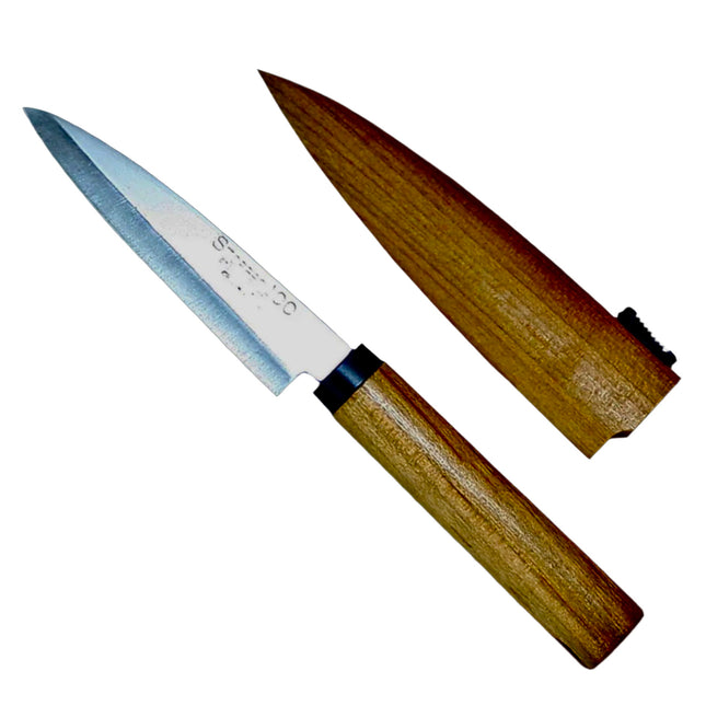 Kanetsune Seki ST100 Sharp Point Utility Knife With Cherry Wood Handle And Wooden Sheath Fruit Knife