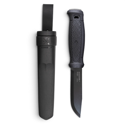 Razor Sharp AZ Morakniv Garberg Black Blade bushcraft knife with carbon steel blade and black polymer sheath
