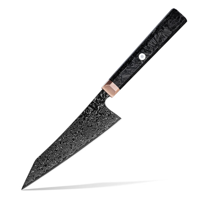 Bunka Kitchen Knife 5.5” with Shredded Carbon infused handle and brass bolster