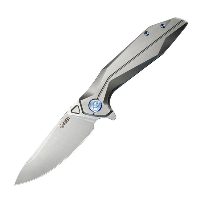 Kubey Nova Framelock Titanium Knife Bead Blast 14C28N Sandvik Stainless Blade Gray Titanium Handle Tang Pocket Clip by Kubey