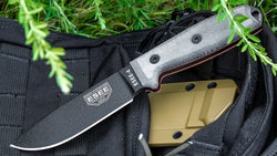 ESEE-4P-MB Plain Edge, Coyote Brown Sheath, MOLLE Back and Clip Plate