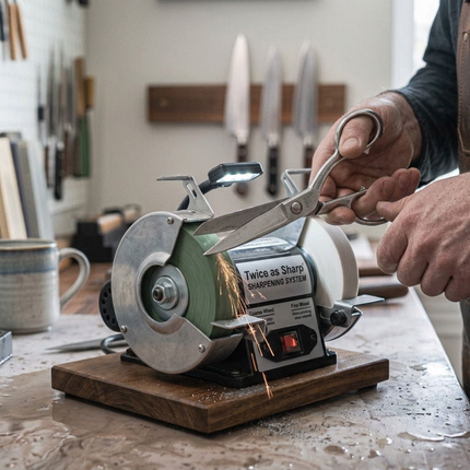 Razor Sharp AZ professional sharpening service using a precision grinding wheel to sharpen metal scissors