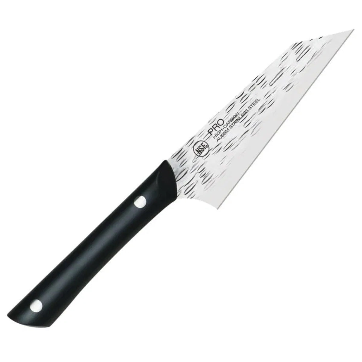 Knife with a black handle on a white background